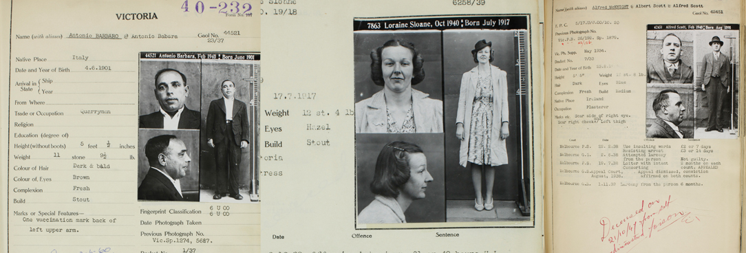 Section 9 files A collage of various crime files and criminal mugshots