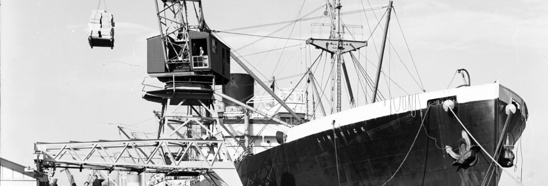 Unloading of the Limerick at Victoria Dock, VPRS 12903/P1, BOX 257/03 Black and white photo of a docked ship