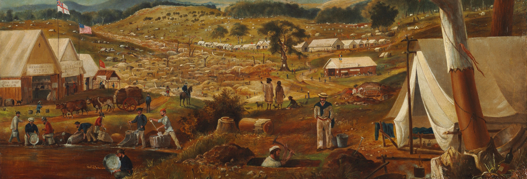 Gold diggings, Ararat, circa 1858 / painted by Edward Roper, Dixson Galleries, State Library of NSW gold diggings painting
