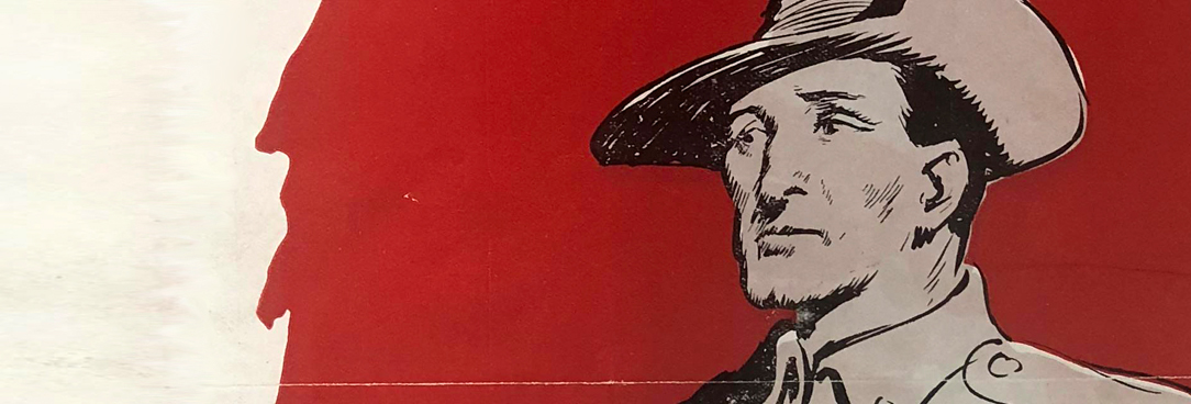 painting of a soldier surrounded by red