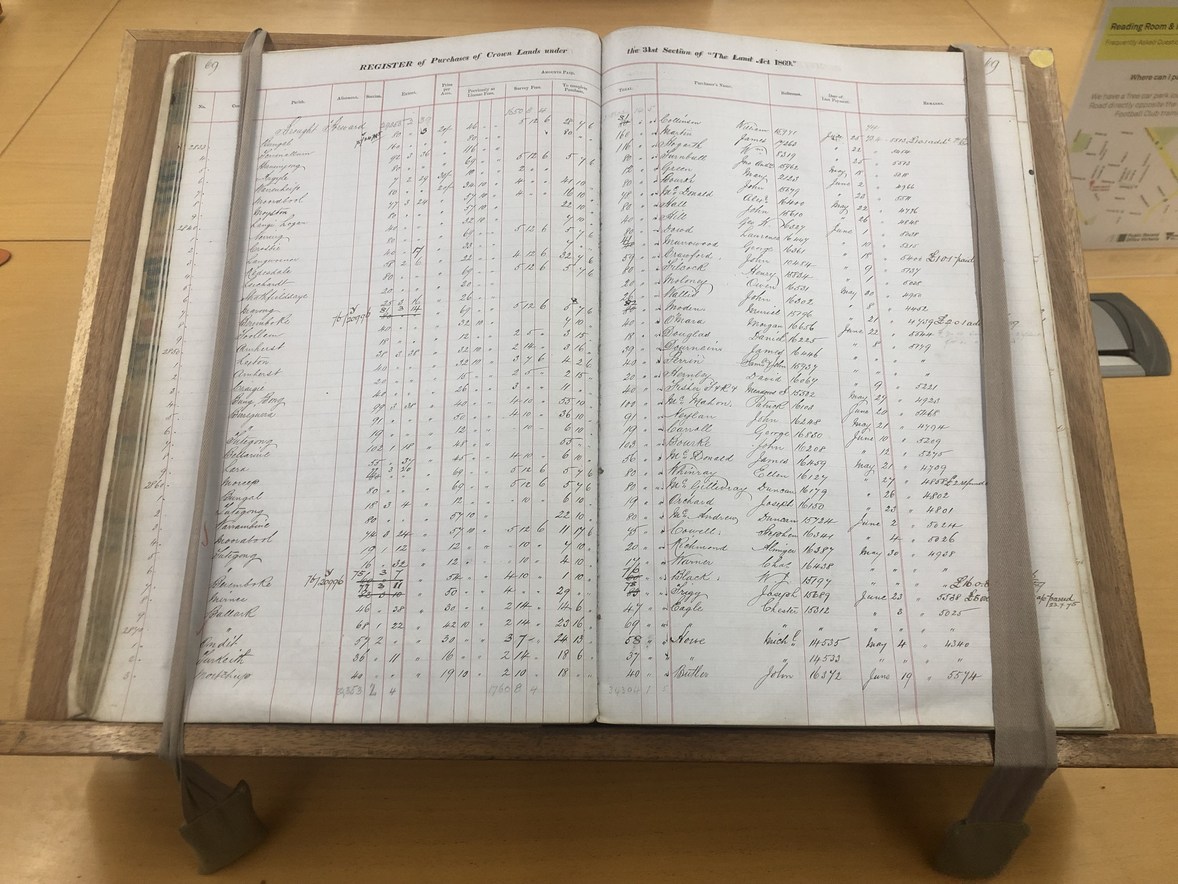 photo of a bound volume in a cradle on a desk