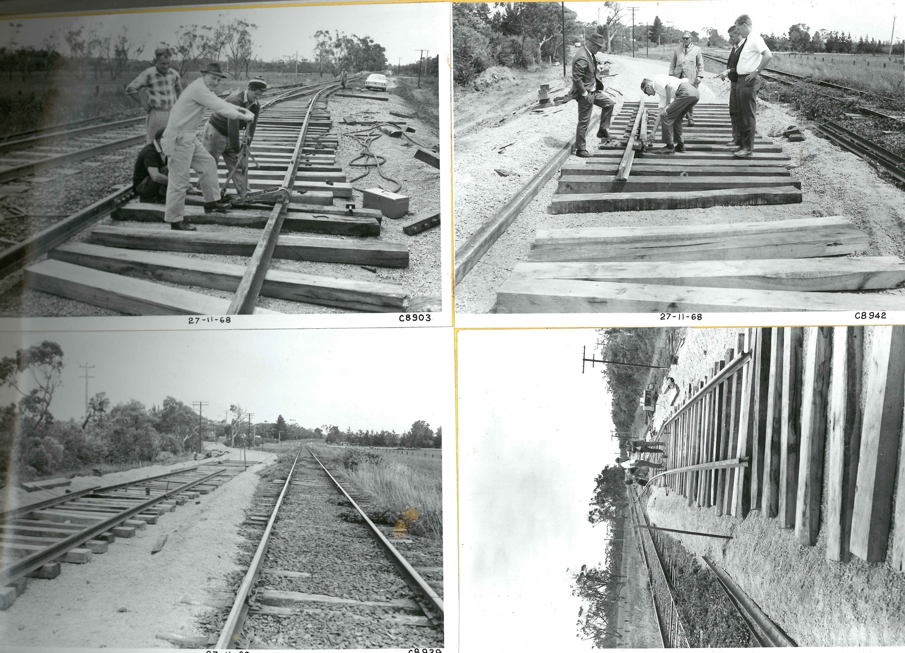 black and white photos of men working on tracks
