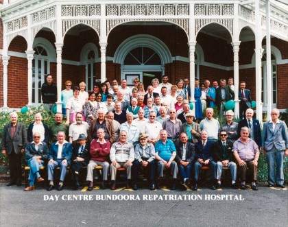 Day Centre Bundoora Repatriation Hospital. Patients and staff last group photograph at Bundoora Homestead, 1993
