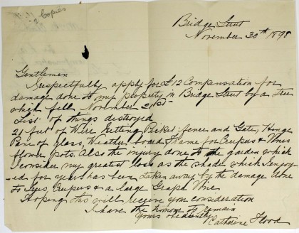 Catherine Flood’s letter to Bendigo Council, 30 November 1898. Bendigo Regional Archives Centre, VA 2389 Bendigo Council, VPRS 16936/P1 Inwards Correspondence, Unit 47, Bundle 8-30 November 1898.