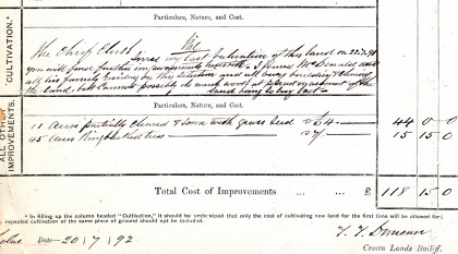 Detail from Crown Lands Bailiff’s report, 20 July 1892