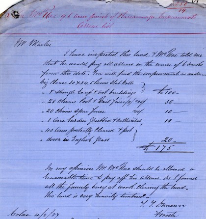 Detail from freehand Crown Lands Bailiff’s report