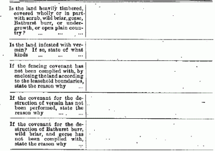 Detail from Schedule X ‘Statement of Lessee under Section 32 of the ‘Land Act 1890’ as to the Performance of the Covenants of his Lease’