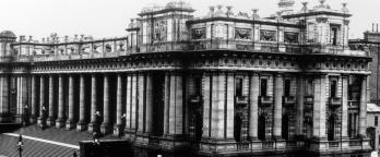 Black and white photo of Parliament House, Spring Street, Melbourne