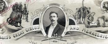 Black and white letter head from a circus