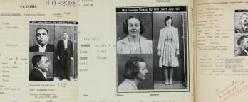 A collage of various crime files and criminal mugshots