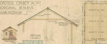Colour plan showing proposed church to be built on the Aboriginal Reserve