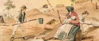 painting of woman and man on the gold fields