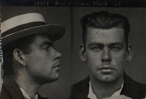 black and white photo of front and side of face of a man with a hat
