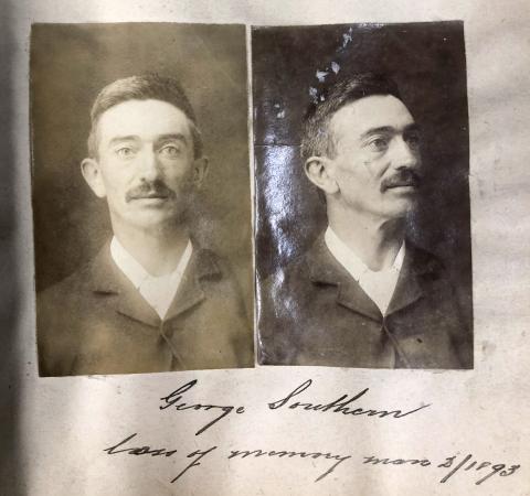 Two black and white photos of George