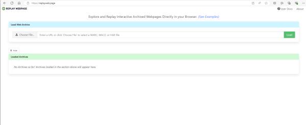 screenshot of the replay web page