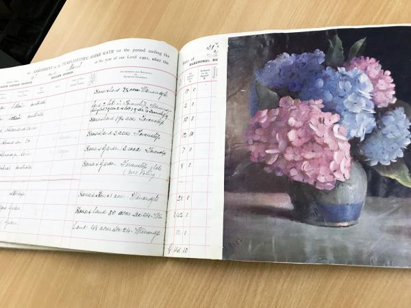 open book with a picture of flowers